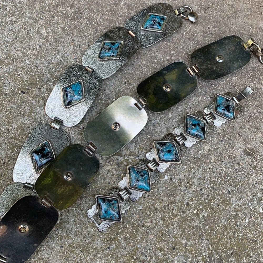 Vintage 1970s bracelet and concho belt set